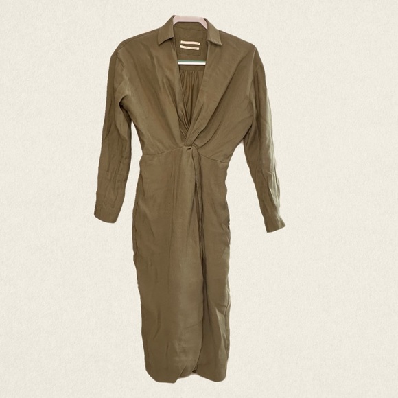 Anthropologie Long Sleeve V-Neck Knot Front Midi Dress - Picture 5 of 15